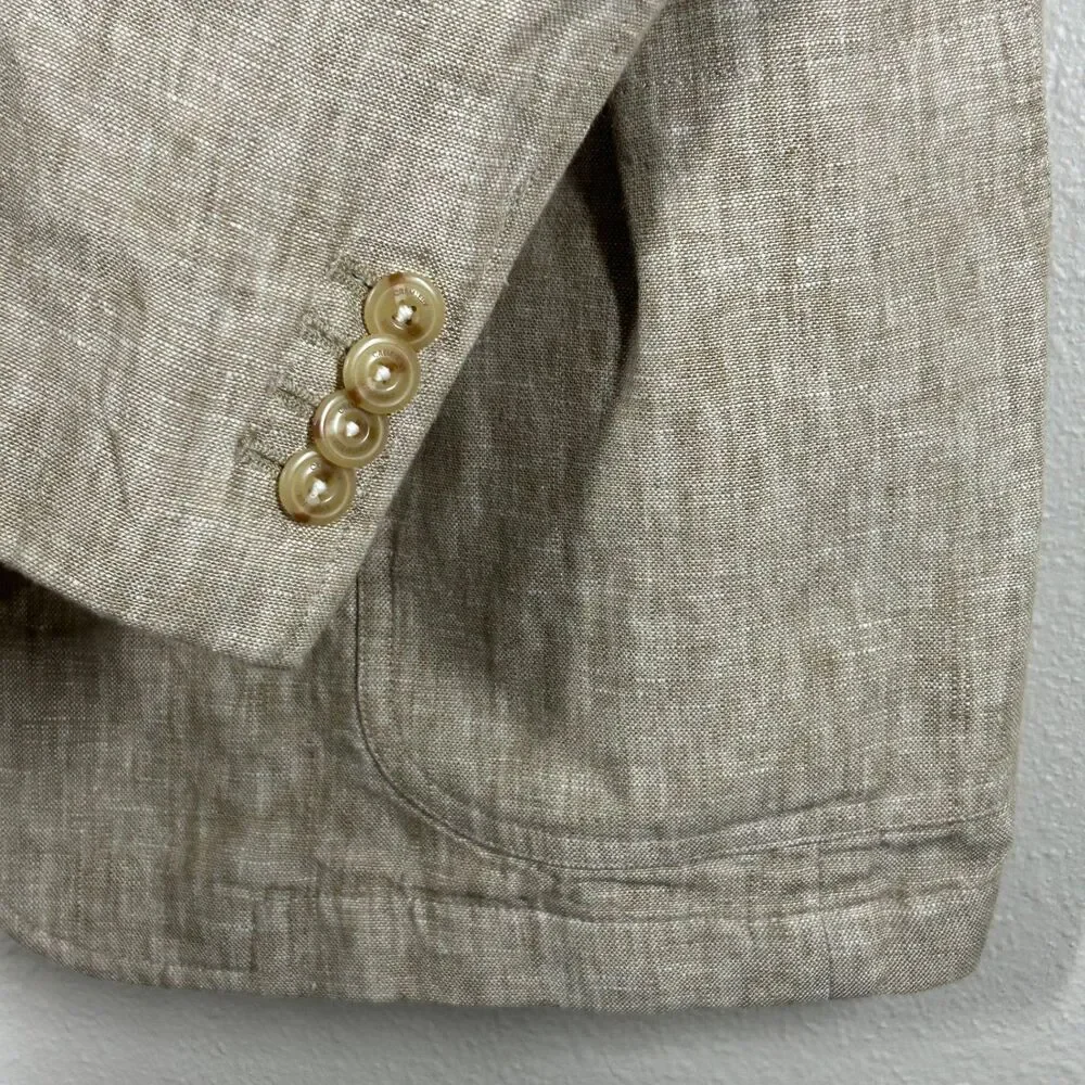 Cremieux Sport Coat Mens L 38 Beige Linen Lightweight Summer Jacket Floral Lined